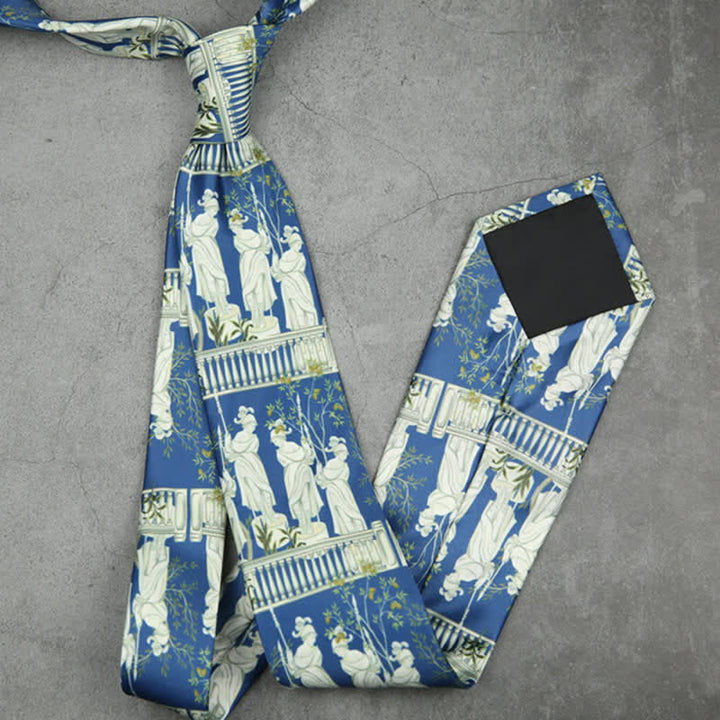 Men's Blue & White The Lady's Portrait Printed Necktie - image 3