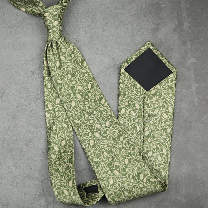 Men's Green & White Vine Floral Printed Necktie - image 3