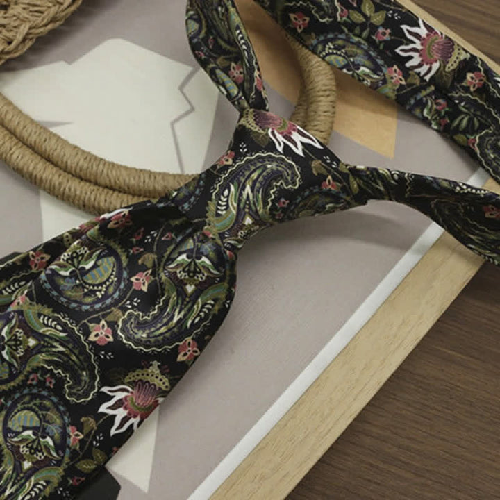Men's Dark Green Fantastic Paisley Printed Necktie - image 1