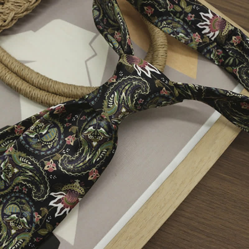 Men's Dark Green Fantastic Paisley Printed Necktie - image 1