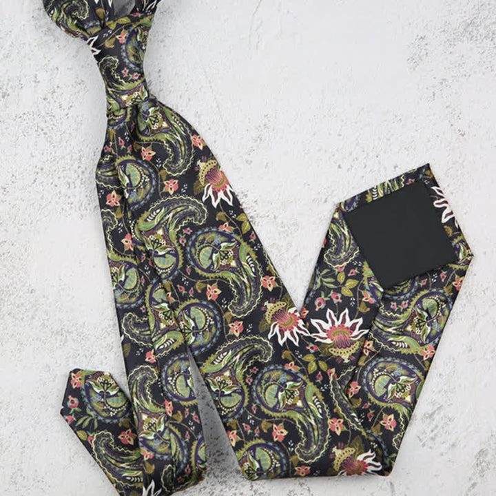 Men's Dark Green Fantastic Paisley Printed Necktie - image 3