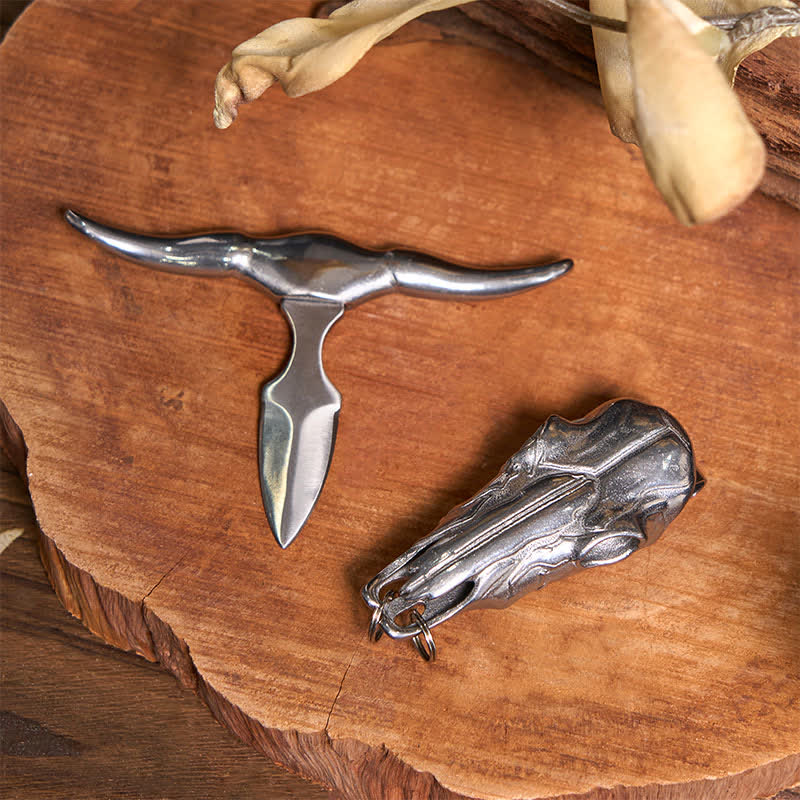 DIY Longhorn Bull Pendant Hidden Knife Key-Shaped Keychain Bundle Set - image 3