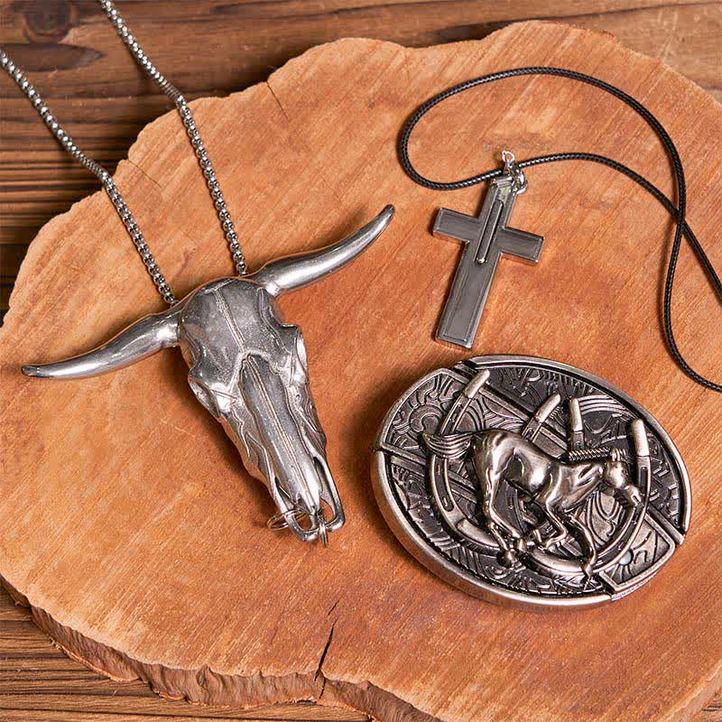 DIY Galloping Horse Hidden Knife Belt Buckle Bull Pendant Cross Necklace Bundle Set - Horse - Without Belt - Not Include Belt - image 1