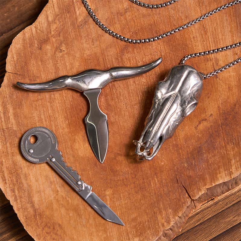 DIY Longhorn Bull Pendant Hidden Knife Key-Shaped Keychain Bundle Set - image 2
