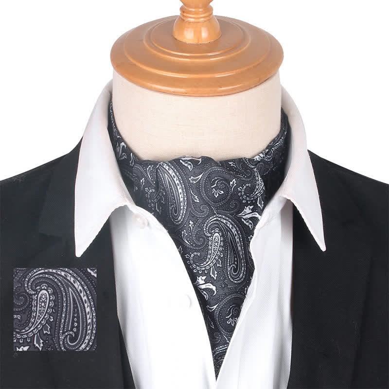 Luxurious Royal Paisley Printed Purple Black Ascot Cravat - Black - image 1