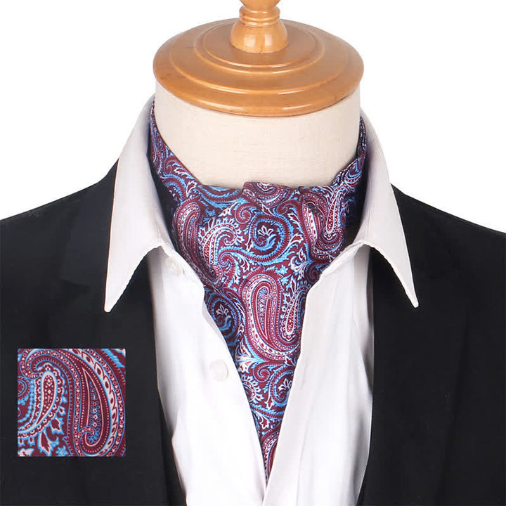 Luxurious Royal Paisley Printed Purple Black Ascot Cravat - Purple - image 0