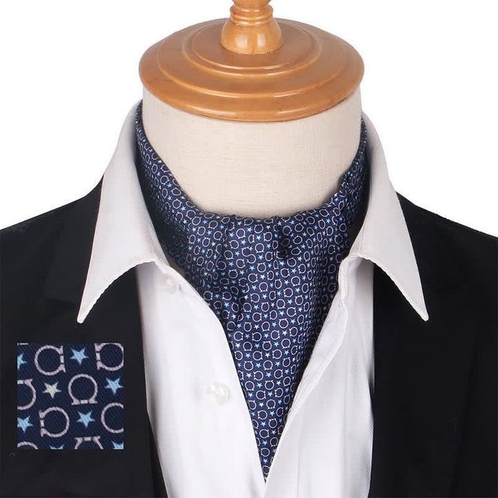 Geometrical Motifs Star Printed Navy Black Ascot Cravat - Navy - image 0