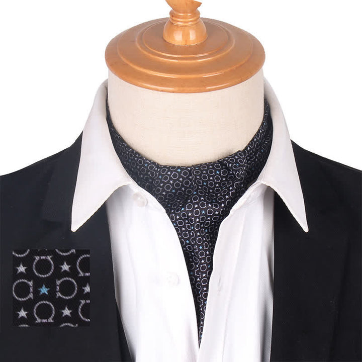Geometrical Motifs Star Printed Navy Black Ascot Cravat - Black - image 1