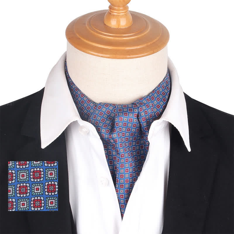 Blue & Red Geometrical Little Square Printed Ascot Cravat - Blue & Red - image 0