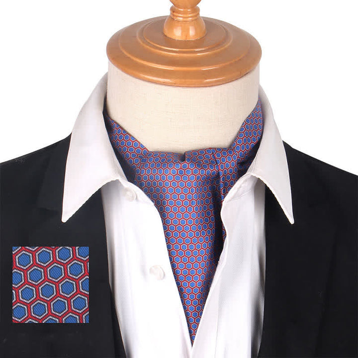 Geometrical Hexagon Printed Gray Purple Ascot Cravat - Red & Blue - image 1