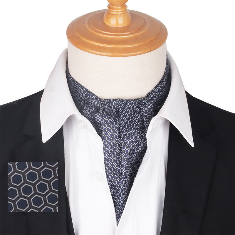 Geometrical Hexagon Printed Gray Purple Ascot Cravat - Gray - image 0