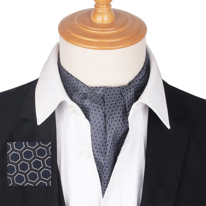 Geometrical Hexagon Printed Gray Purple Ascot Cravat - Gray - image 0