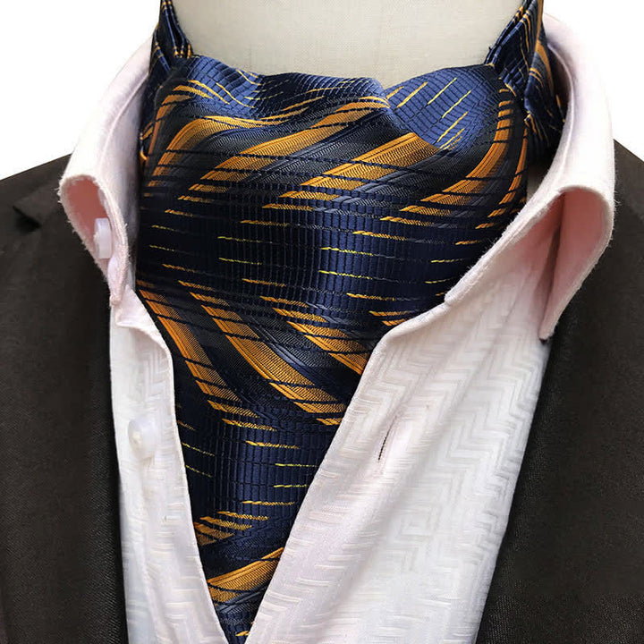Navy & Yellow Abstract Striped Formal Ascot Cravat - Navy & Yellow - image 0