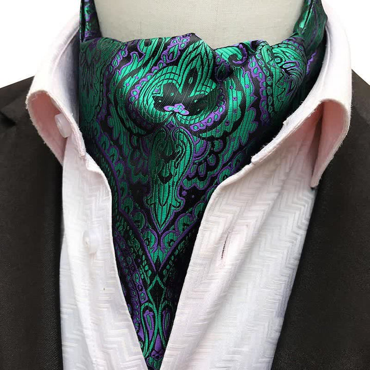 Magical Fancy Green & Purple Paisley Printed Ascot Cravat - Green & Purple - image 0