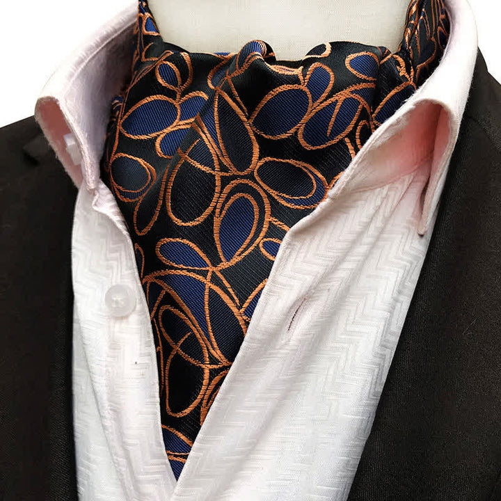 Black & Orange Abstract Chaotic Lines Printed Ascot Cravat - Black & Orange - image 0