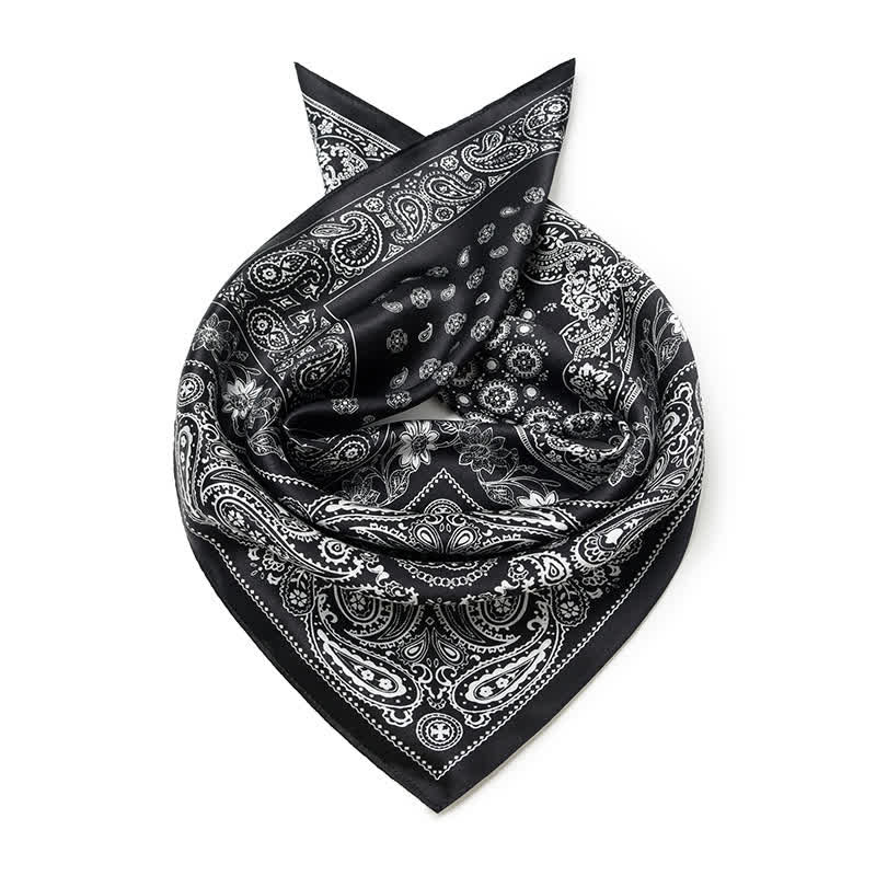 Black & White Paisley Four-Box Grid Design Square Scarf - image 2