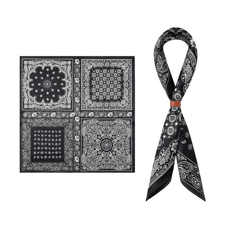 Black & White Paisley Four-Box Grid Design Square Scarf - Black - image 0