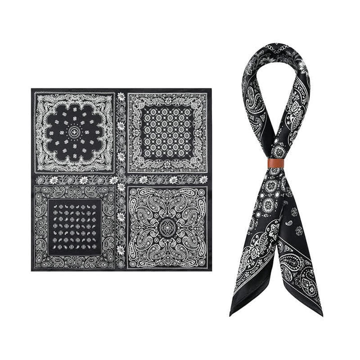 Black & White Paisley Four-Box Grid Design Square Scarf - Black - image 0