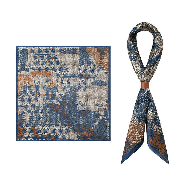 Navy Blue Street Style Distressed Retro Square Scarf - Navy Blue - image 0