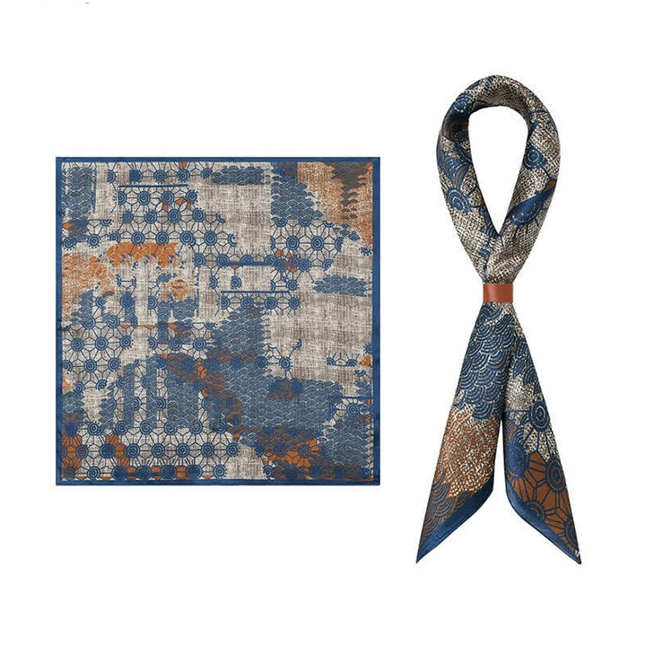 Navy Blue Street Style Distressed Retro Square Scarf - Navy Blue - image 0