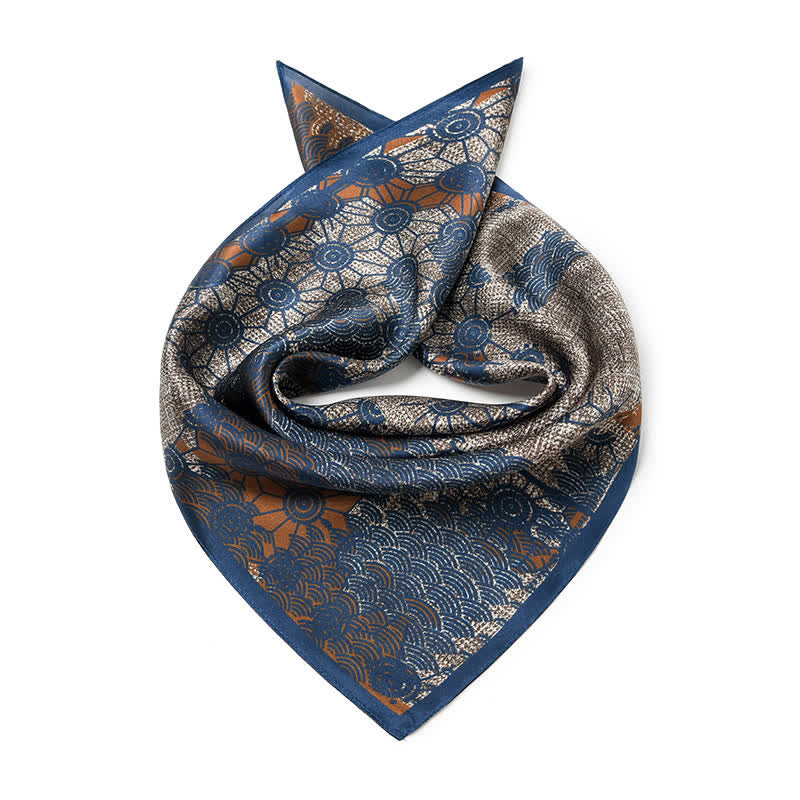 Navy Blue Street Style Distressed Retro Square Scarf - image 2