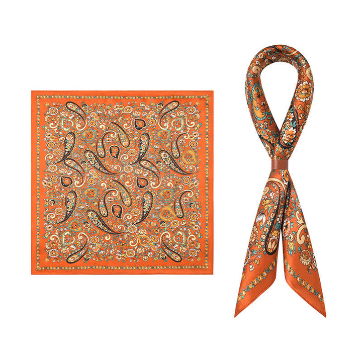 Weastern Style Orange Wild Paisley Floral Square Scarf - Orange - image 0