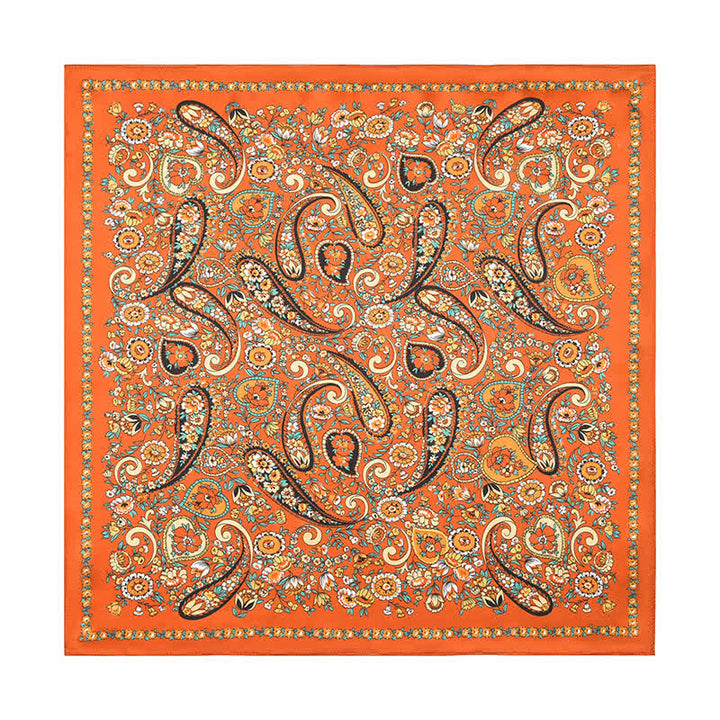 Weastern Style Orange Wild Paisley Floral Square Scarf - image 1