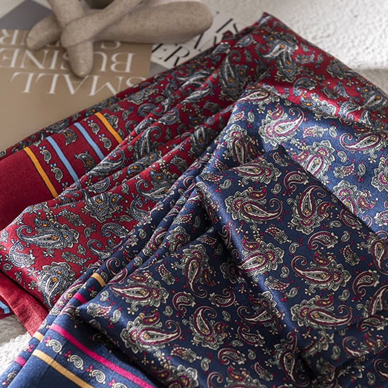 Men's Vintage Paisley Checker Thin Long Pure Silk Scarf - image 1
