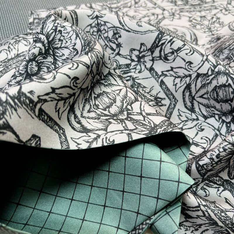 Men's Floral & Grid Double Sided Pattern Thin Long Pure Silk Scarf - image 6