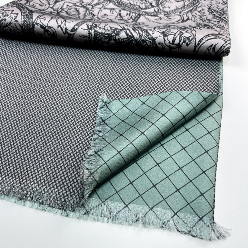 Men's Floral & Grid Double Sided Pattern Thin Long Pure Silk Scarf - image 5