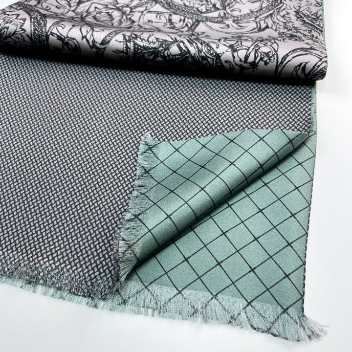 Men's Floral & Grid Double Sided Pattern Thin Long Pure Silk Scarf - image 5