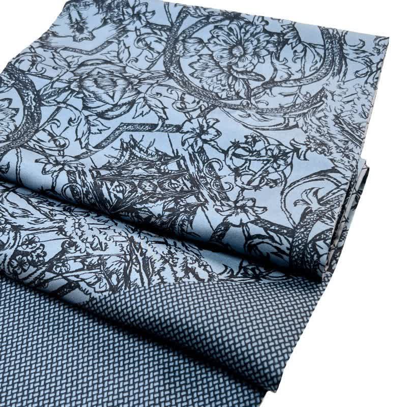 Men's Floral & Grid Double Sided Pattern Thin Long Pure Silk Scarf - image 1