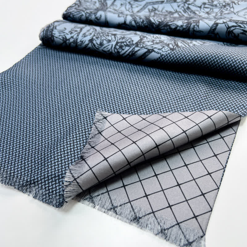 Men's Floral & Grid Double Sided Pattern Thin Long Pure Silk Scarf - image 2