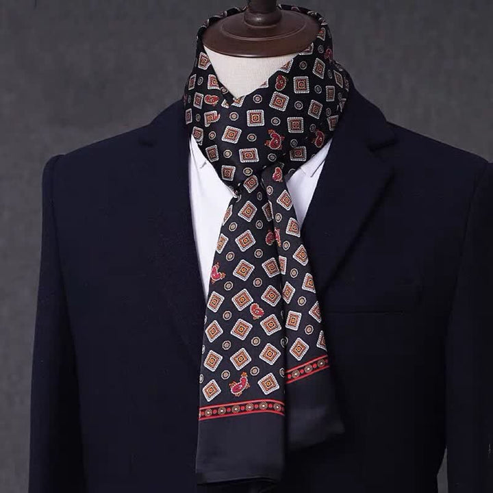 Men's Business Geometrical Figure Thin Long Pure Silk Scarf