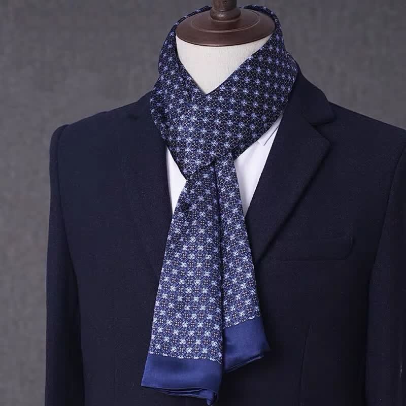 Men's Business Geometrical Figure Thin Long Pure Silk Scarf - Style #2 - image 1