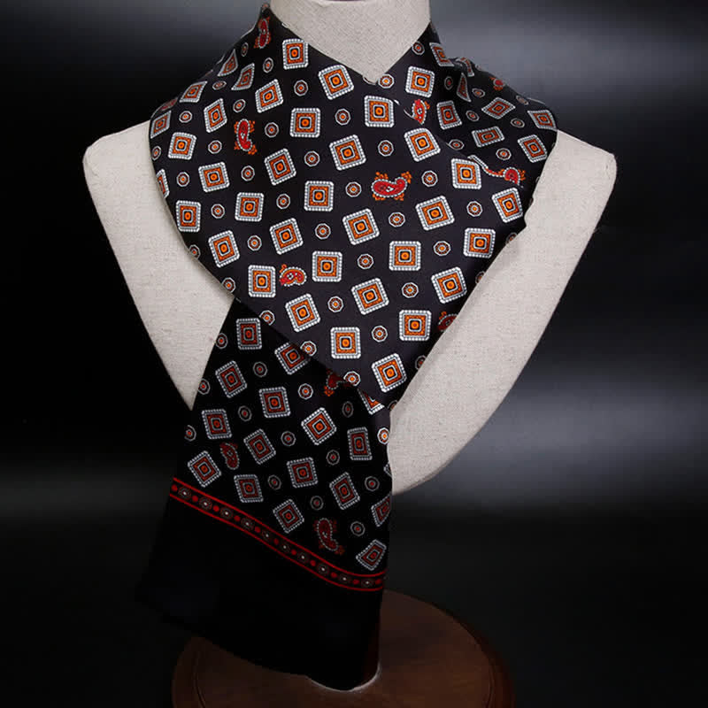 Men's Repeating Square Paisley Pattern Thin Long Pure Silk Scarf - image 9