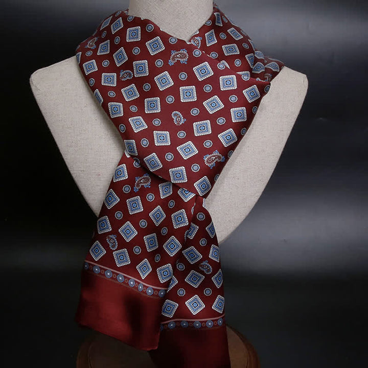 Men's Repeating Square Paisley Pattern Thin Long Pure Silk Scarf - image 6