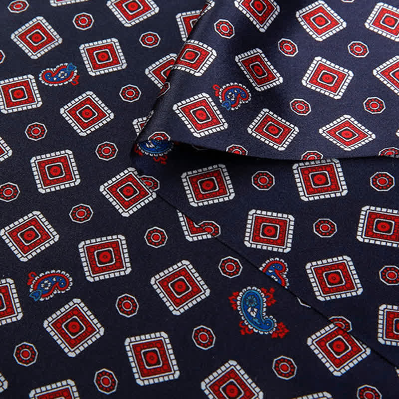 Men's Repeating Square Paisley Pattern Thin Long Pure Silk Scarf