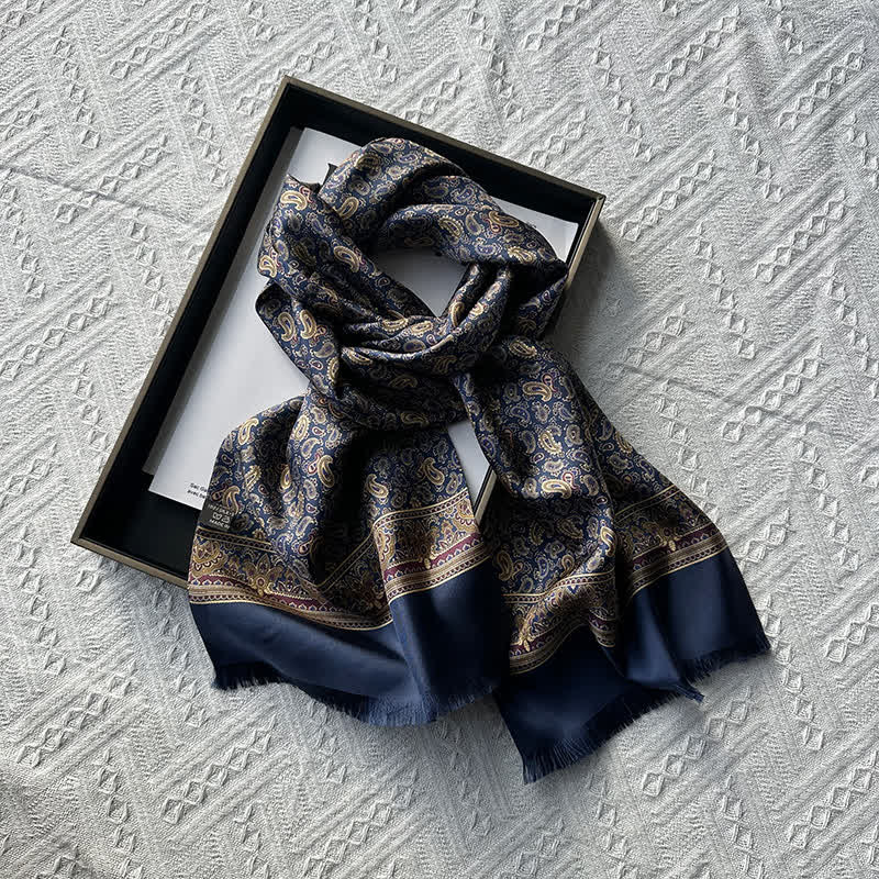 Men's Paisley Pattern British Style Thin Long Pure Silk Scarf - image 3