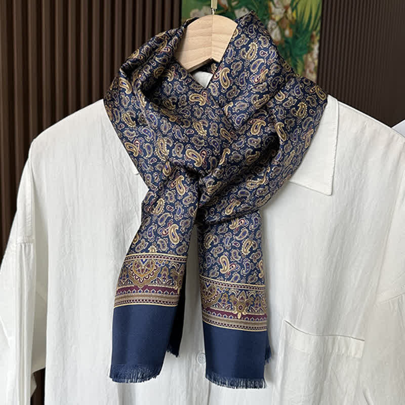 Men's Paisley Pattern British Style Thin Long Pure Silk Scarf - image 0