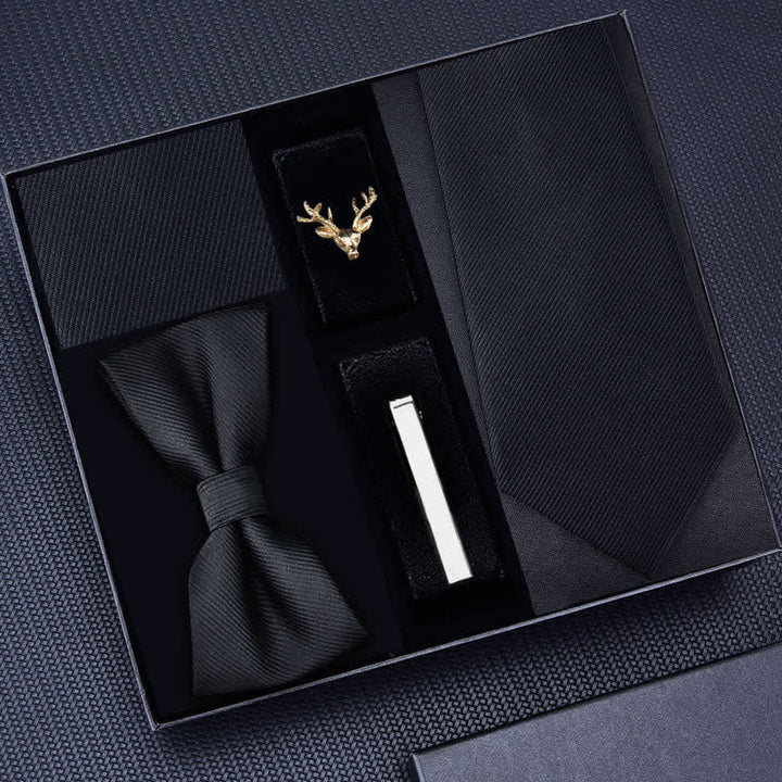 5Pcs Men's Striped Necktie Deer Brooch Bow Ties Gift Box - Black #2 - image 5