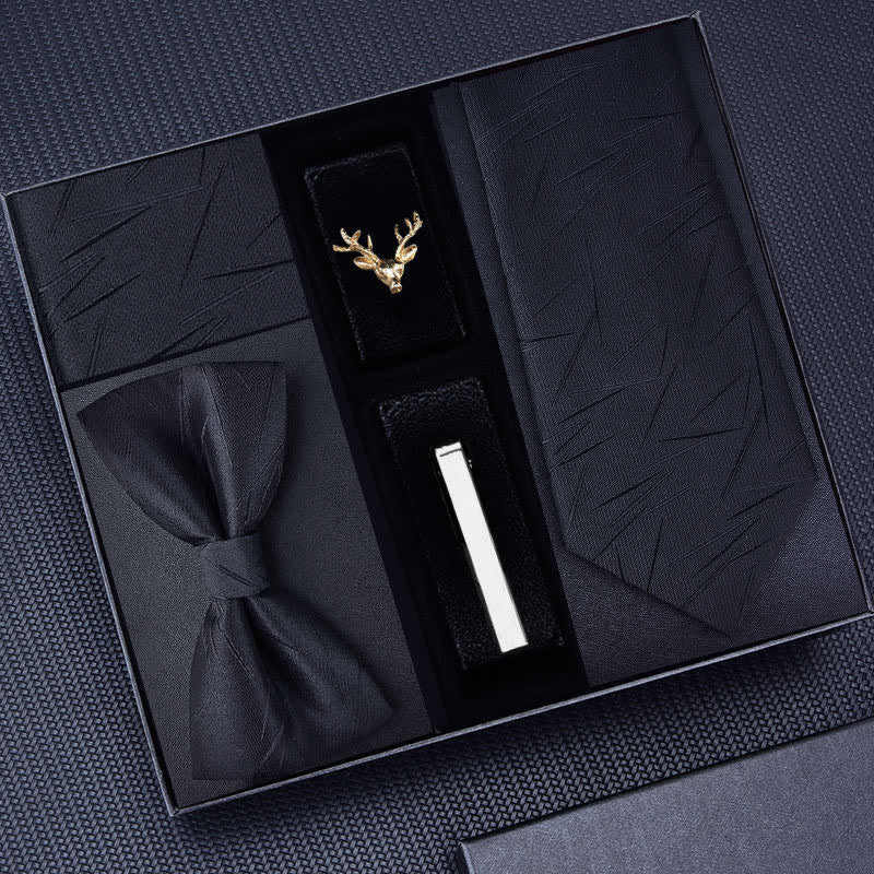 5Pcs Men's Striped Necktie Deer Brooch Bow Ties Gift Box - Black #3 - image 6