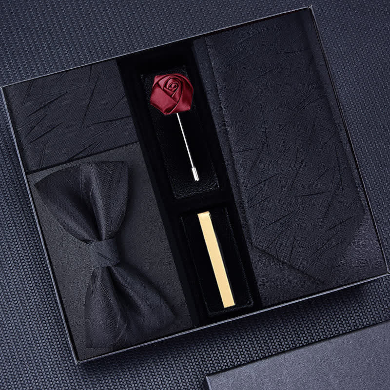5Pcs Men's Twilled Necktie Rose Brooch Bow Ties Gift Box - Black #3 - image 9