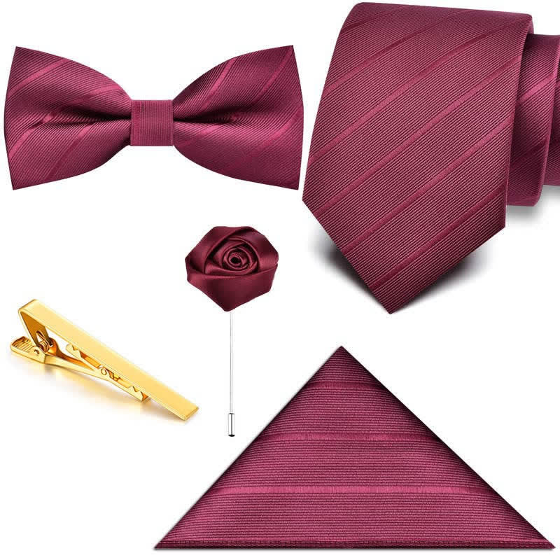 5Pcs Men's Twilled Necktie Rose Brooch Bow Ties Gift Box - image 2