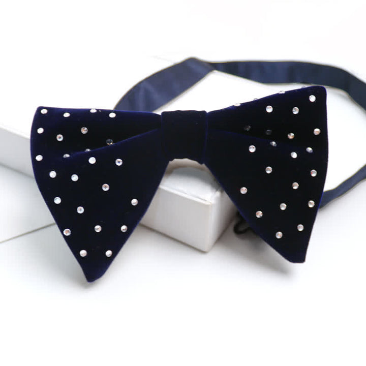 Men's Scattered Rhinestone Velvet Oversized Pointed Bow Tie - Navy - image 4