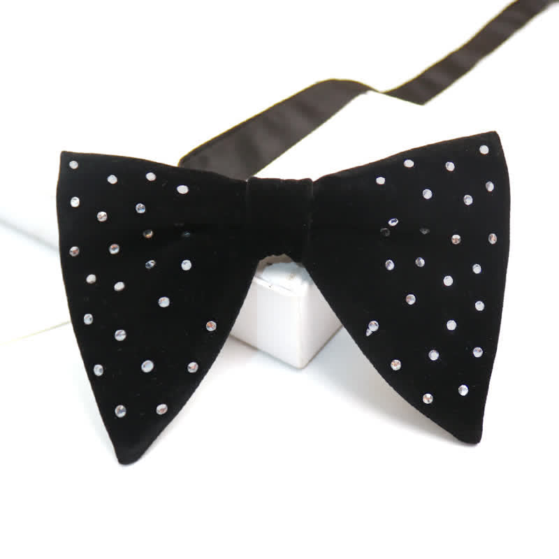 Men's Scattered Rhinestone Velvet Oversized Pointed Bow Tie - Black - image 2