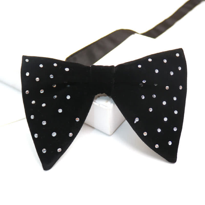 Men's Scattered Rhinestone Velvet Oversized Pointed Bow Tie - Black - image 2