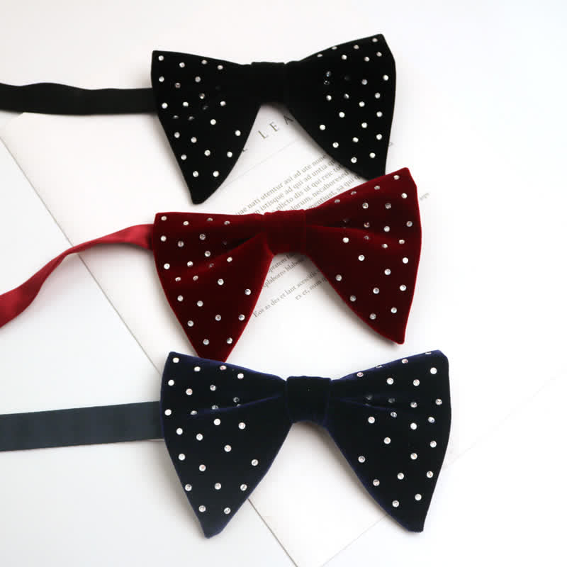 Men's Scattered Rhinestone Velvet Oversized Pointed Bow Tie - image 1
