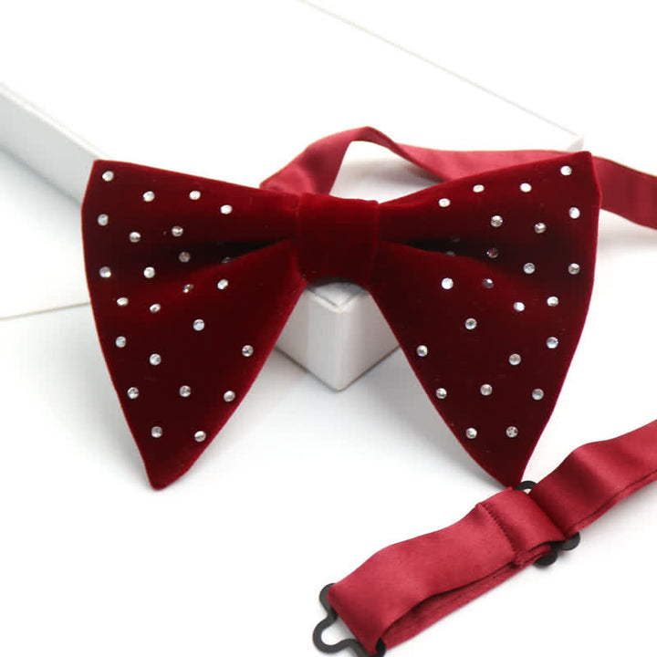 Men's Scattered Rhinestone Velvet Oversized Pointed Bow Tie - Burgundy - image 0