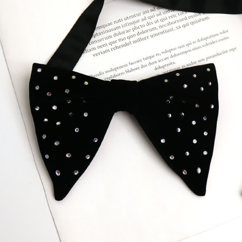 Men's Scattered Rhinestone Velvet Oversized Pointed Bow Tie - image 3